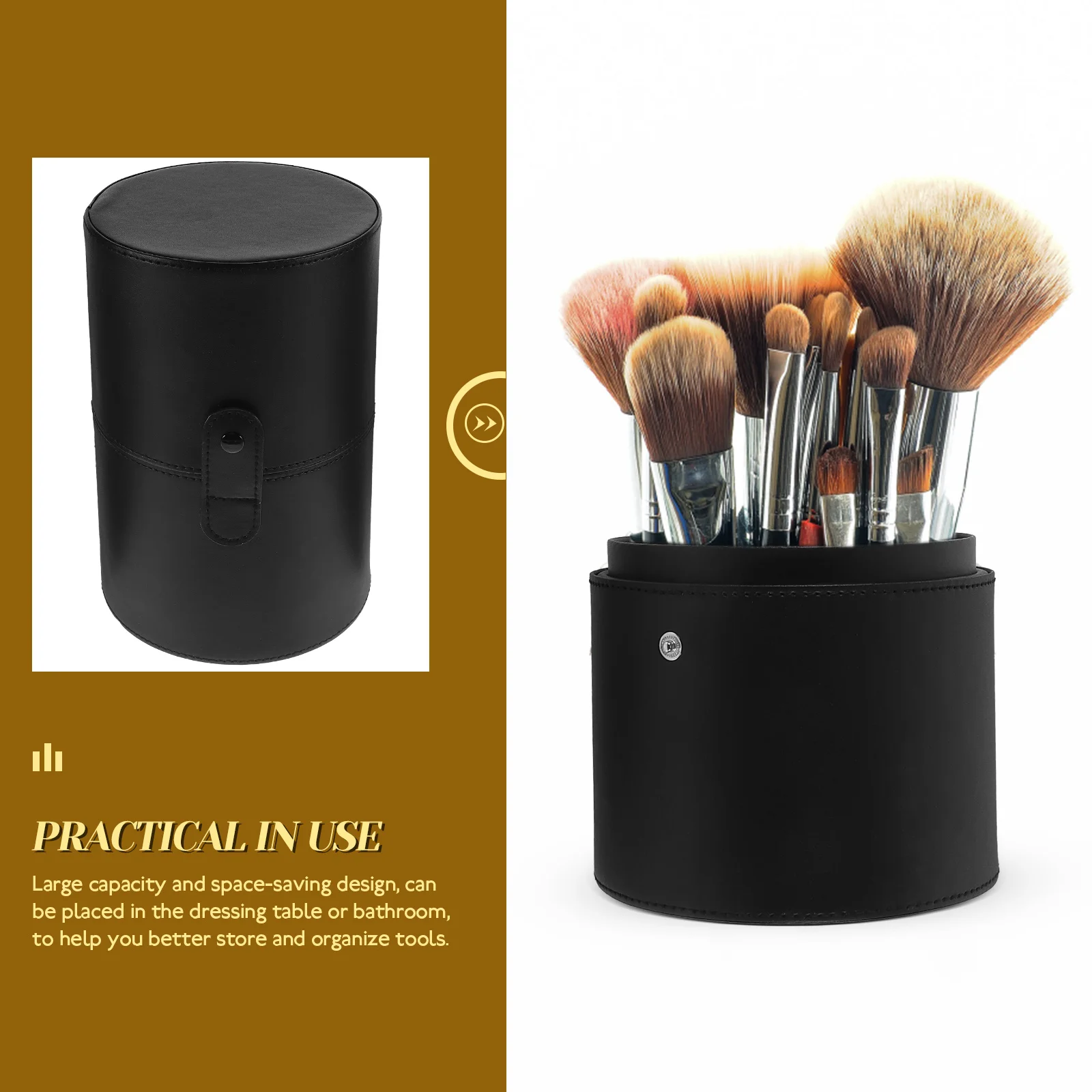 Makeup Brush Storage Portable Beauty Cylinder (black Barrel) Bucket Travel Organizer Toiletries Case Pu Holder