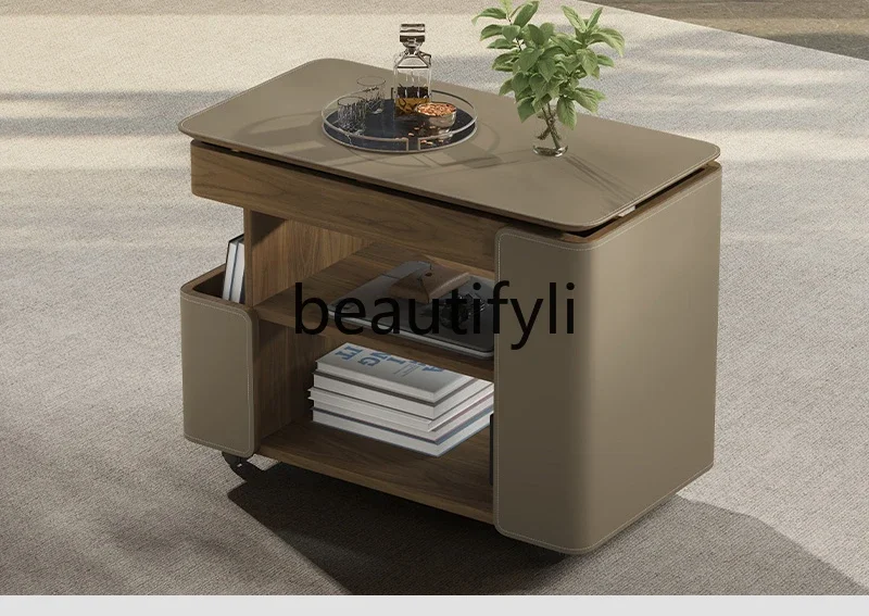 

Living room household rock slab lift coffee table movable Italian rotating side table sofa side cabinet