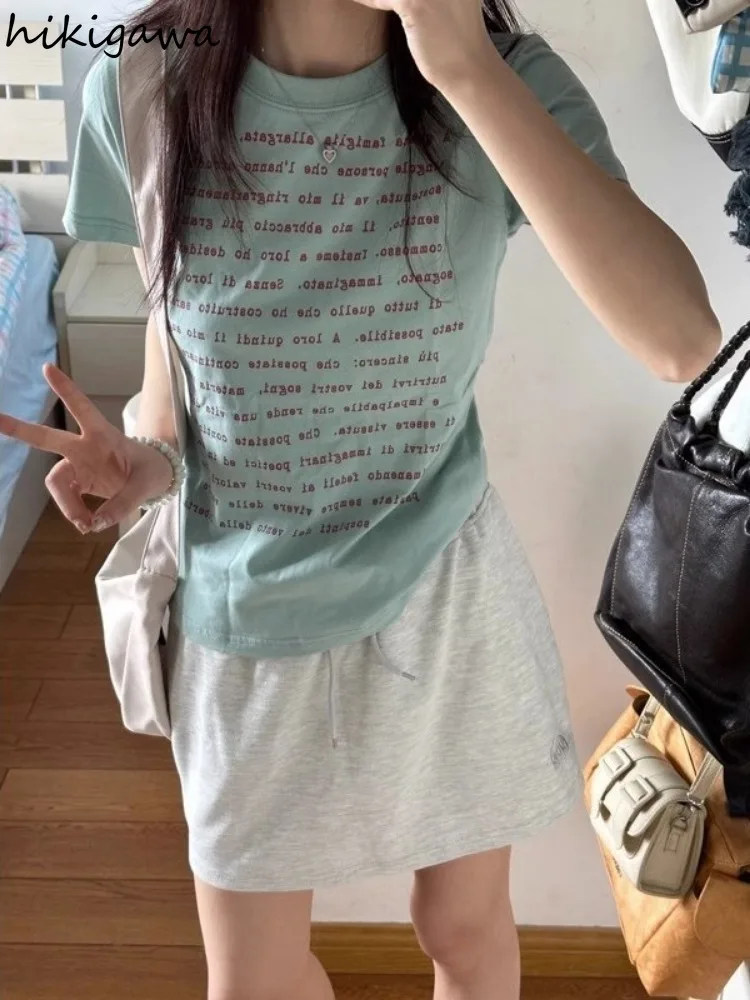 2024 Shirts for Women Letter Print Tshirt Chic Short Sleeve O-neck Tees Korean Summer Tees Ropa Mujer Casual Loose Y2k T-shirts