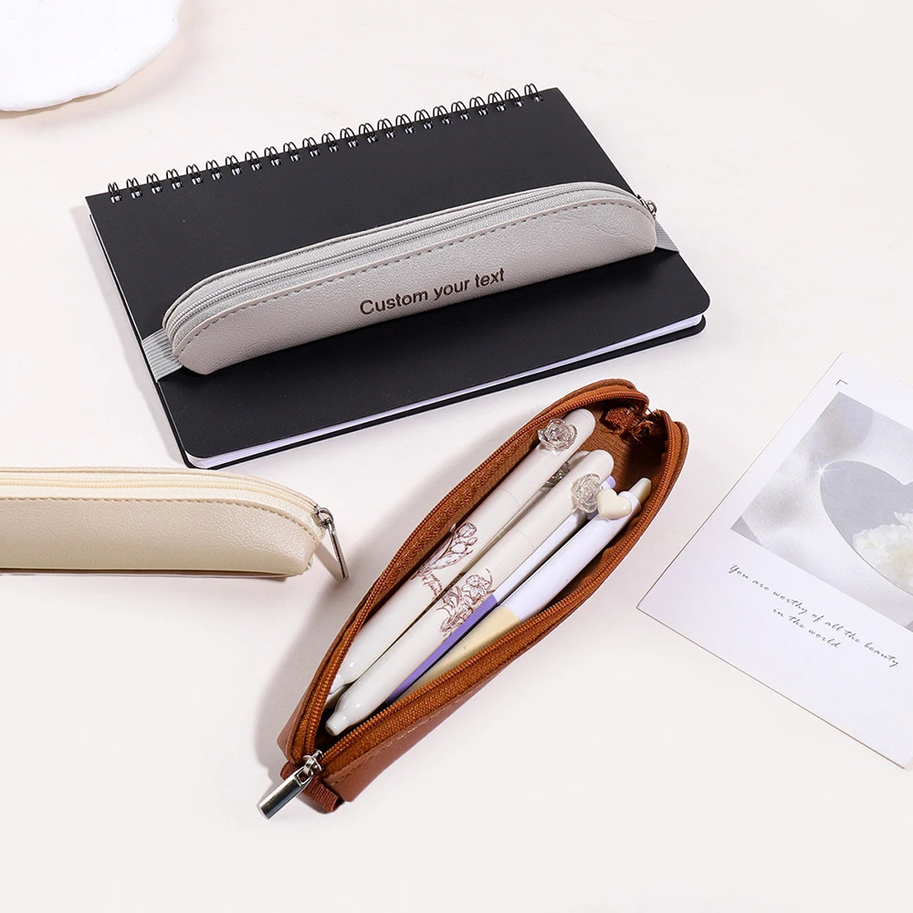 Personalized Custom Text Pencil Case Stationery PU Leather Pen Sleeve For Book School Supplies Laser Customized Name Pencil Pouc view 5