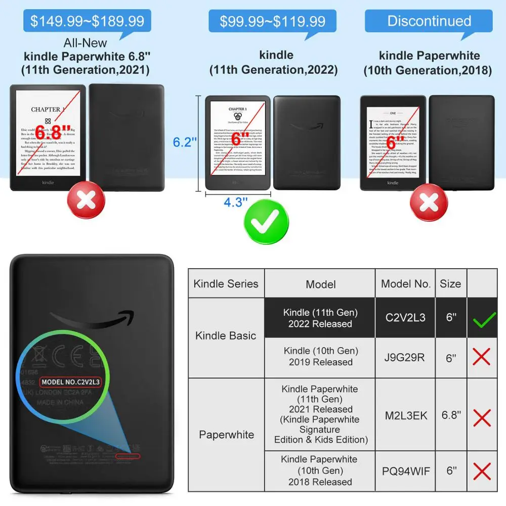 Shell de proteção magnética para Kindle, Shell Case, 11ª Geração, Flip E-book Protector, Capa Bolsa, 6 \
