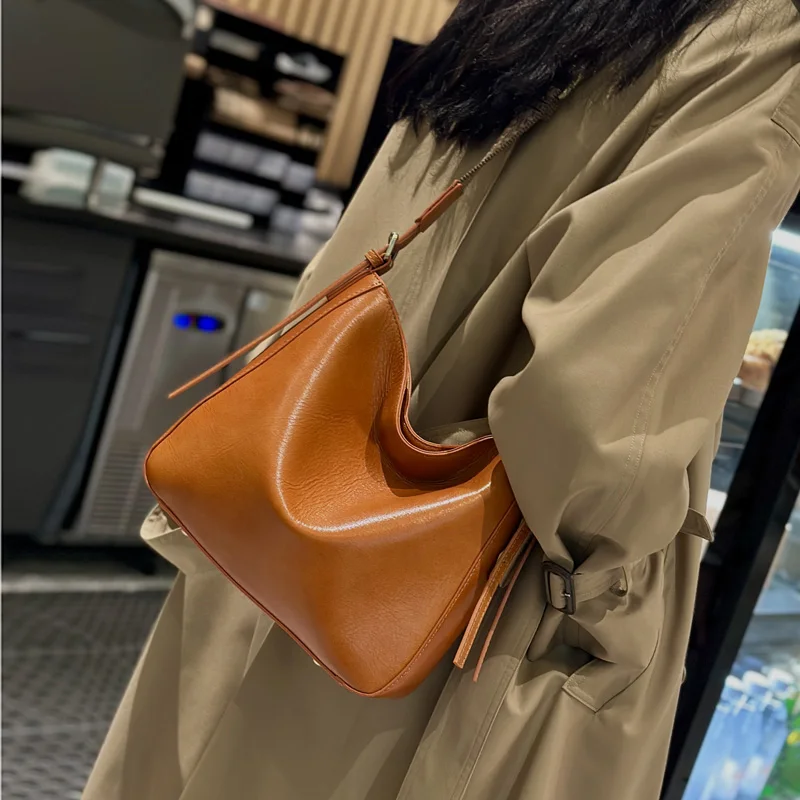 Origin Cowhide Leather Crossbody Bag For Women Large Capactiy Cow Squre Tote Bag For Work Office Ladies New Desinger Minimalist