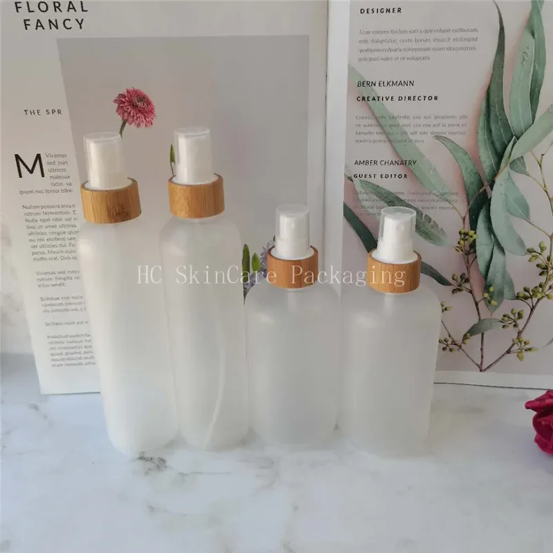 

Frosted Clear Plastic Makeup Water Bottle, spray Cap, Empty Toner Container, Refillable Lotion Bottle ,Bamboo Lidcosmeticpacking