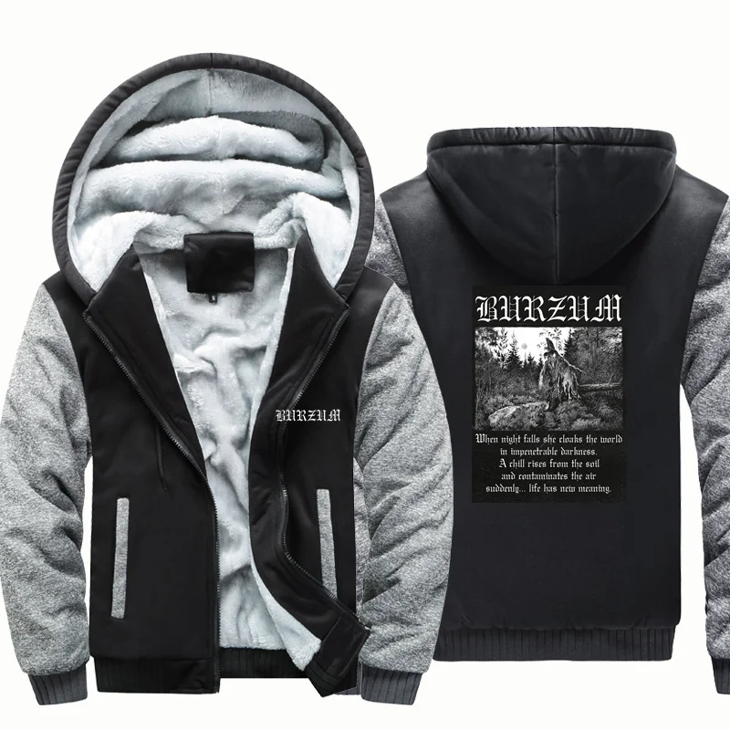 Men Clothing Hooded Man Hoodies Sweatshirts Fleece Warm Wool Thick Burzum Filosofem for Men Jackets Coat