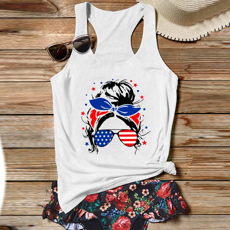 July 4th Tank Top Casual Messy 4th of July Womens Tops  Sexy Fourth of July Shirt New Clothing for Women L