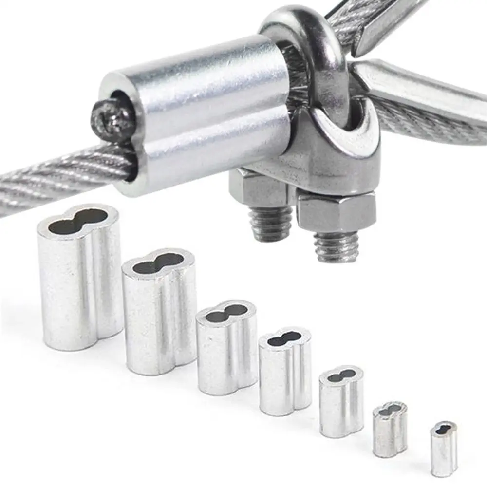 10-50Pcs 8-Shape M1 to M12 Crimp Sleeve Fixing Clip Double Hole Cable Clip Hardware Aluminum Wire Ferrules Steel Wire Rope