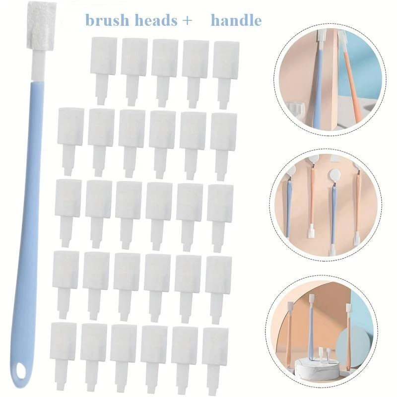 

Crevice Cleaning Brushes ,with 30/50-Pack Replaceable Heads,Clean Narrow Brush For Milk Bottle Gap Glass Tube Tile Kitchen Tools