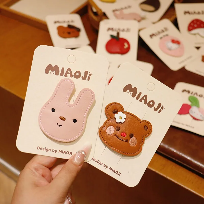 

Children's Leather Hair Clip Cute Cartoon Girl BB Clip Headwear Hand Sewn Handmade Kids Hair Accessory Newborn Photography Props