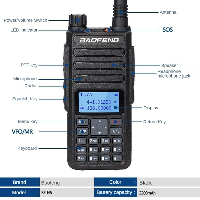 Baofeng BF-H6 جهاز اتصال لاسلكي 10 وات عالي الطاقة ومضاد للتدخل لمسافات طويلة جهاز اتصال داخلي محمول في الهواء الطلق موقع البناء فندق