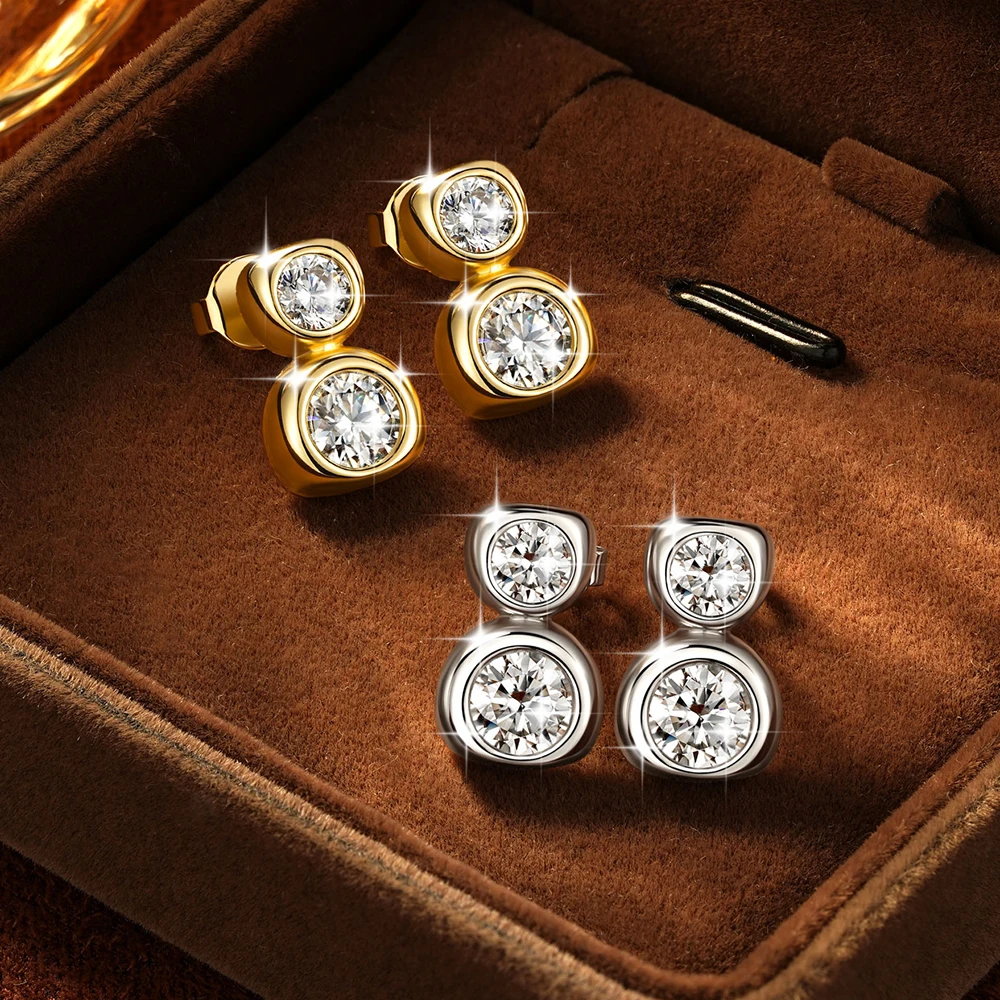 Lnkry 14K Gold Filled Irregular Stud Earrings Sparkling Test Passed 5MM Round Moissanite Earring for Women 2026 Trend Jewelry