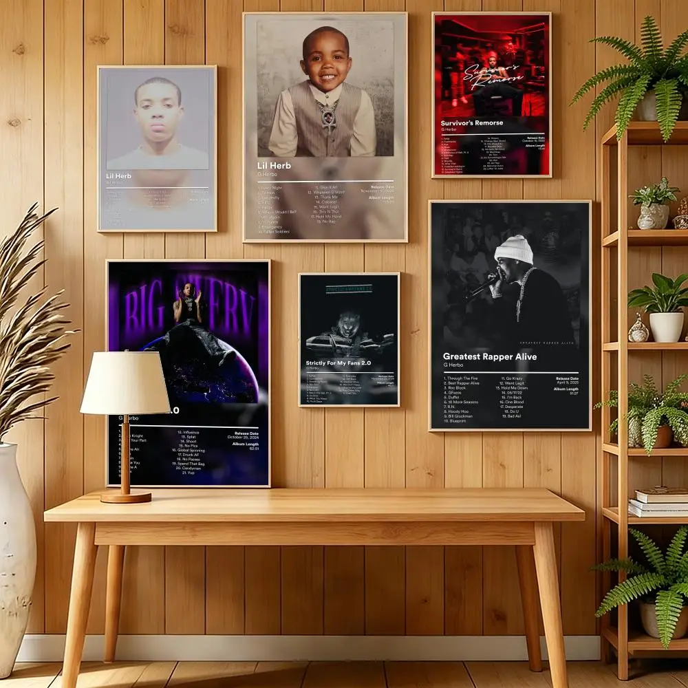 Póster del rapero G-G H-Herbo, pegatinas murales de pared autoadhesivas HD para dormitorio, sala de estar, decoración del hogar, regalo