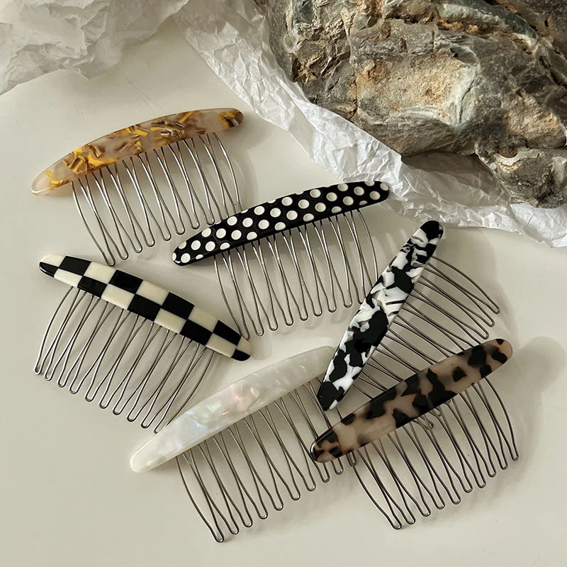 Korean Simple Iron Silver Color 10Teeth DIY Hair Accessories Hair Supplies Marble Pattern Inserted Comb Acetic Hair Comb