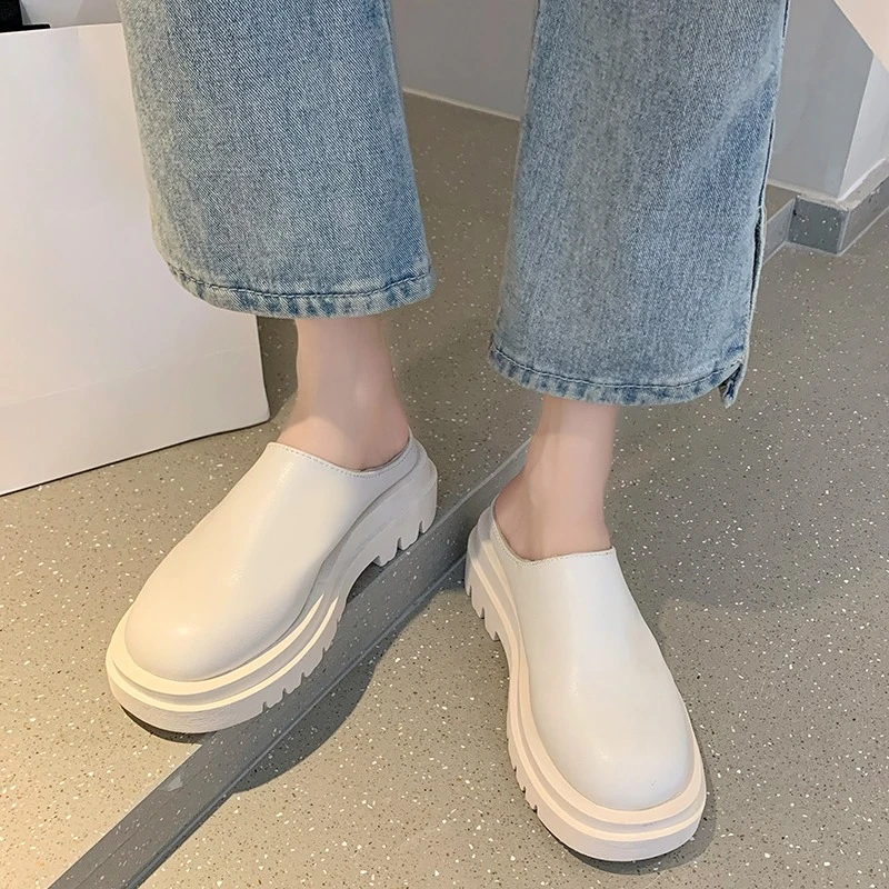 

Тапочки Baotou на платформе, осенние новые тапочки с круглым носком, глубоким вырезом, нескользящие, износостойкие, на толстом каблуке, простые полудрагоценные