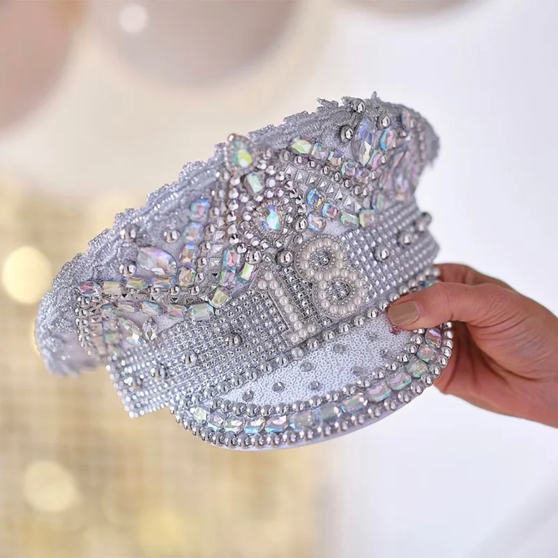 Custom Milestone Rhinestone Captain Military Hat Crown 18th 21st 30th 40th 50th 60th Birthday Party decoration Keepsake Gift