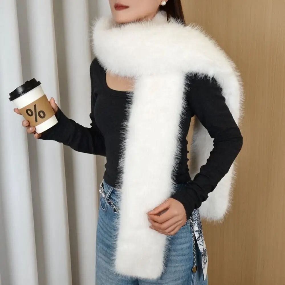 

Fashionable 180cm Fake Fur Long Scarf Soft Plush Fur Decor Long Strip Scarf Thick Winter Fluffy Scarf Outdoor