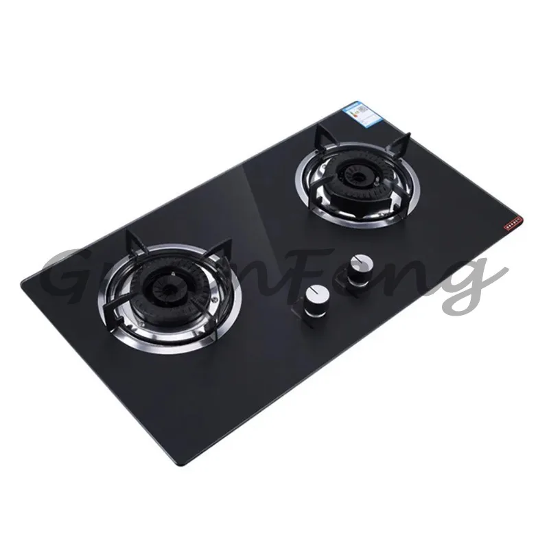 Household double stove with built-in tempered glass gas stove