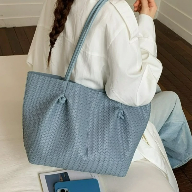 

New Korean Style Tote Bags Large Capacity Woven Shoulder Bag Women Casual Elegant Underarm Commuting Bag High Quality Handbag