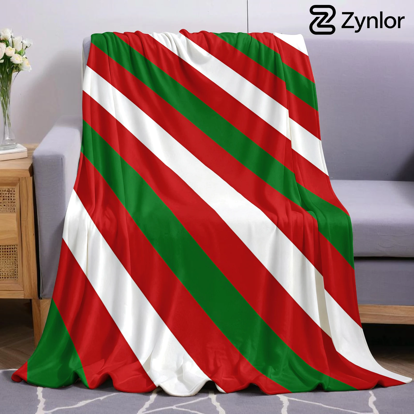 Red Green Diagonal Stripe Ultra Soft Sherpa Fleece Blanket Fluffy Warm Halloween Cozy Throw for Couch Bedroom Gift All season