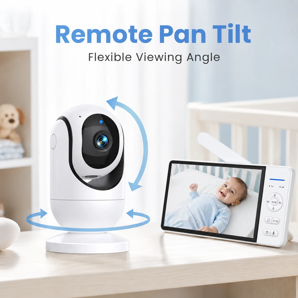 Babyphone mit Kamera und Audio 7 Zoll Großer Bildschirm Digitaler Videomonitor Zwei-Wege-Kommunikation Nachtsicht Temperaturanzeige Beruhigende 8 Schlaflieder 355 ° Schwenk-Neige-Babykamera mit Elternbildschirm für Neugeborene, Säuglinge, Kinderzimmer und Zuhause – Detail 11