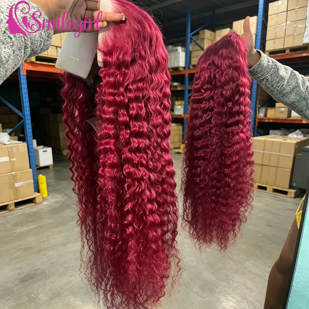Perruque frontale 13x6 HD transparente 250% densité, couleur bordeaux 99j, ondulations profondes, perruque en cheveux humains bouclés profonds 13x4 avec dentelle frontale, pré-épilée pour femmes