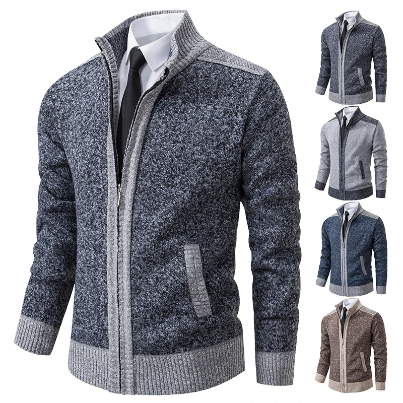 Cardigan sweater coat men\'s 2023 new autumn and winter thick warm collar sweater