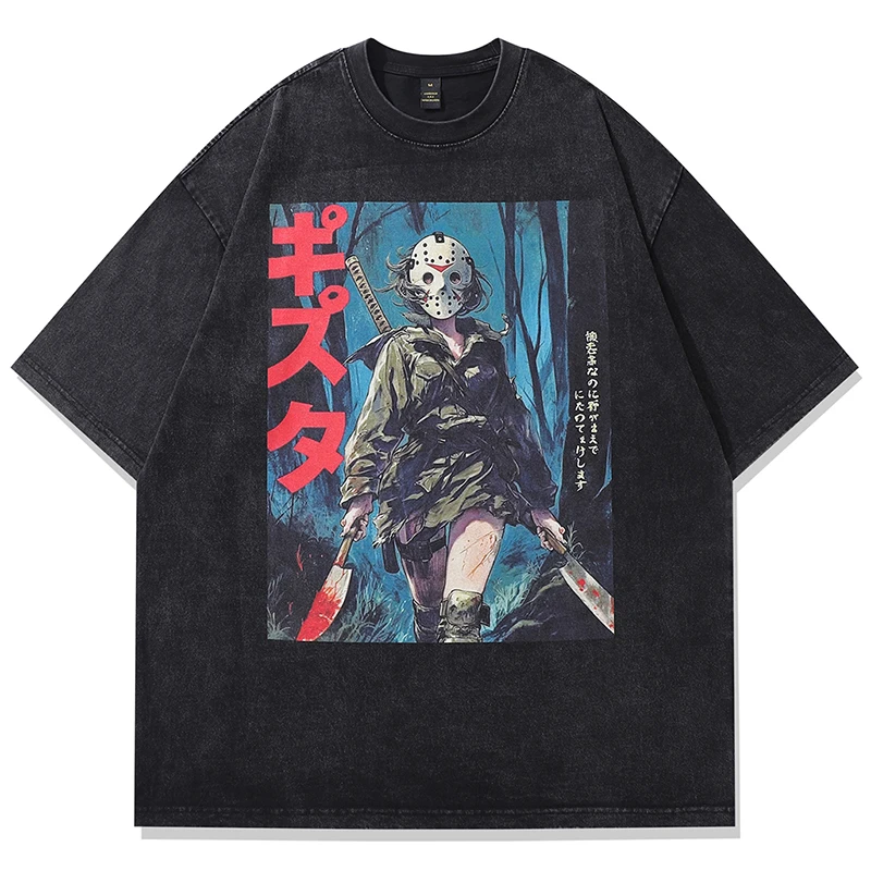 

Summer Mens Oversized Washed Tshirts Hip Hop Anime Cartoon Graphic T Shirts Streetwear Harajuku Vintage Casual Cotton Tops Tees