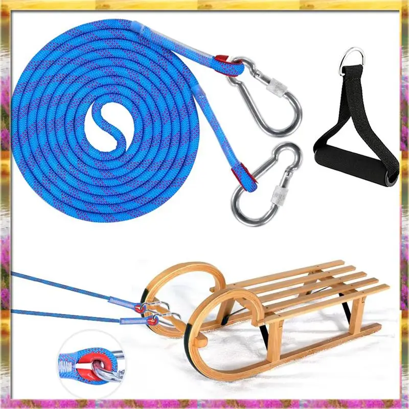 Aug. Sledge Rope With Carabiner, Thick Sledge Rope Diameter 10 Mm, 4 M Sledge Lead With Handle,For Sledges, Sledge Pull Rope