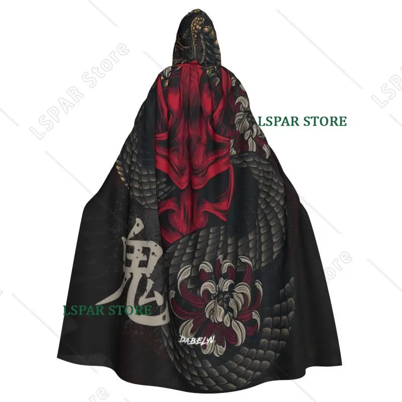 Japanese Art Oni Mask Snake Hooded Cloak Unisex Polyester Hood Cloak Witch Costume Cosplay Cape