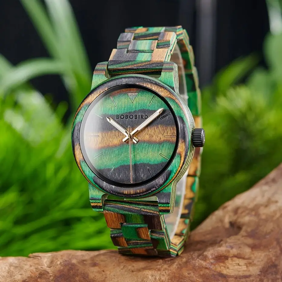 BOBO BIRD Colorful Wood Men's Watch Japanese Quartz Movement Wristwatch Relogio Masculino Clock Male Timepiece Customized