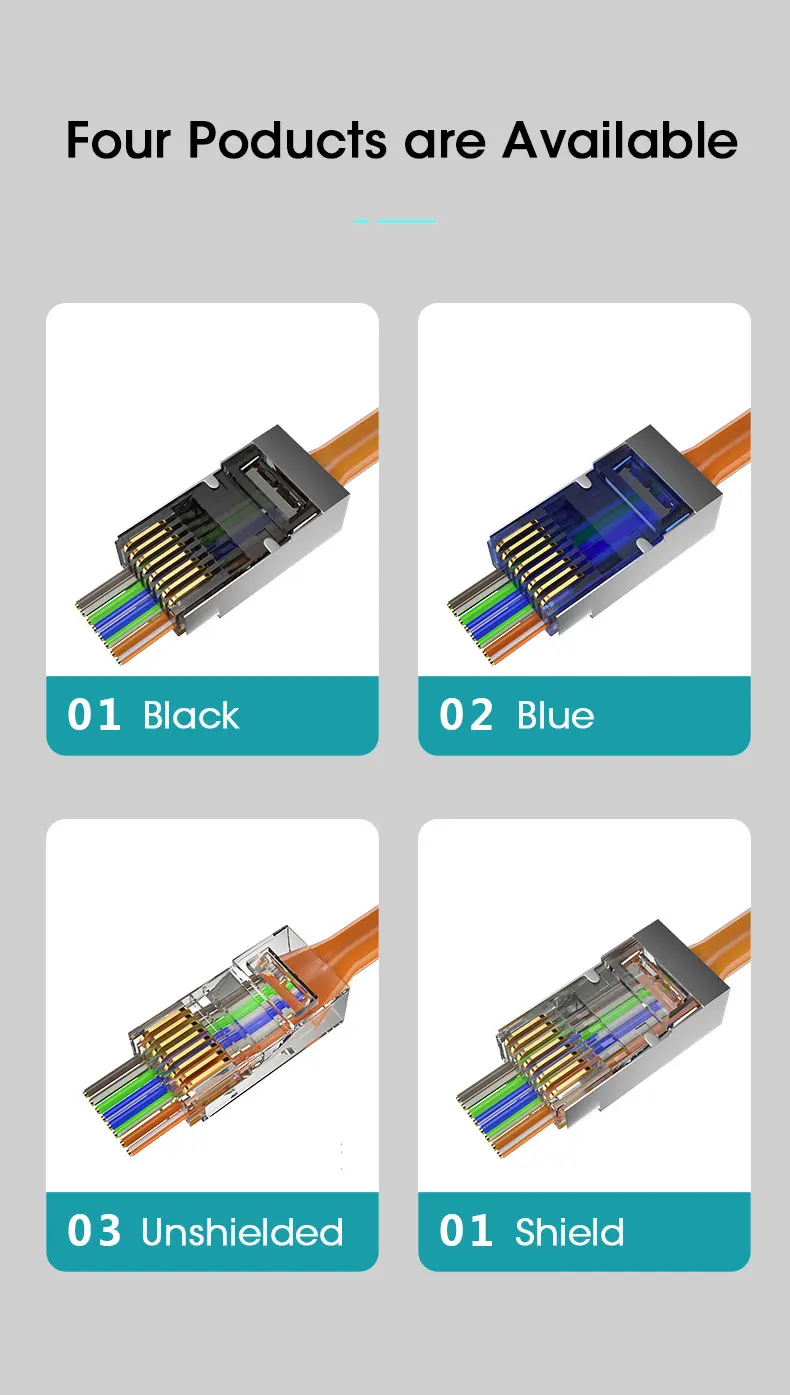 ZoeRax RJ45 Cat6 Durchgangsverbinder, verschiedene Farben, einfach zu crimpender STP-Modularstecker für massives oder verseiltes STP-Netzwerkkabel – Detail 3