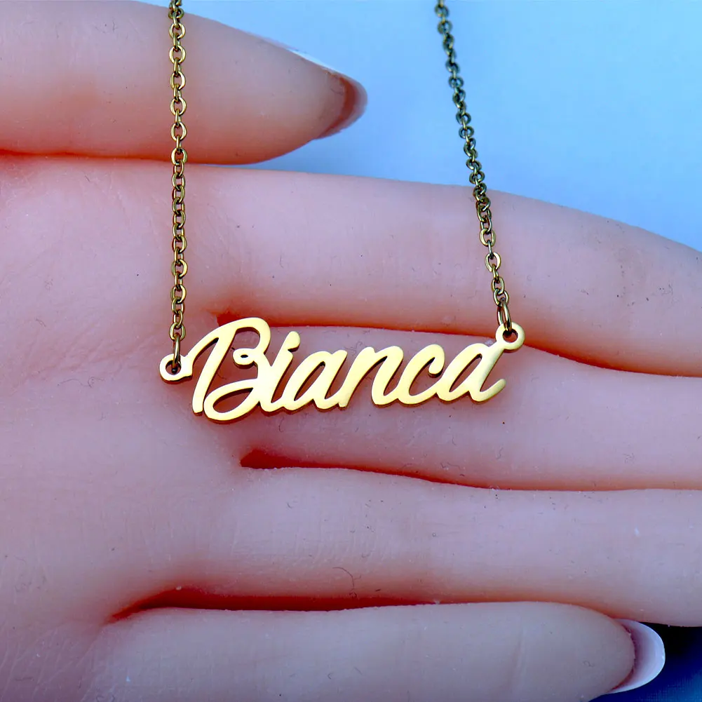 

AOLOSHOW Bianca Gold Plated Name Necklace for Women Stainless Steel Letter Pendants Choker Collares Para Mujer