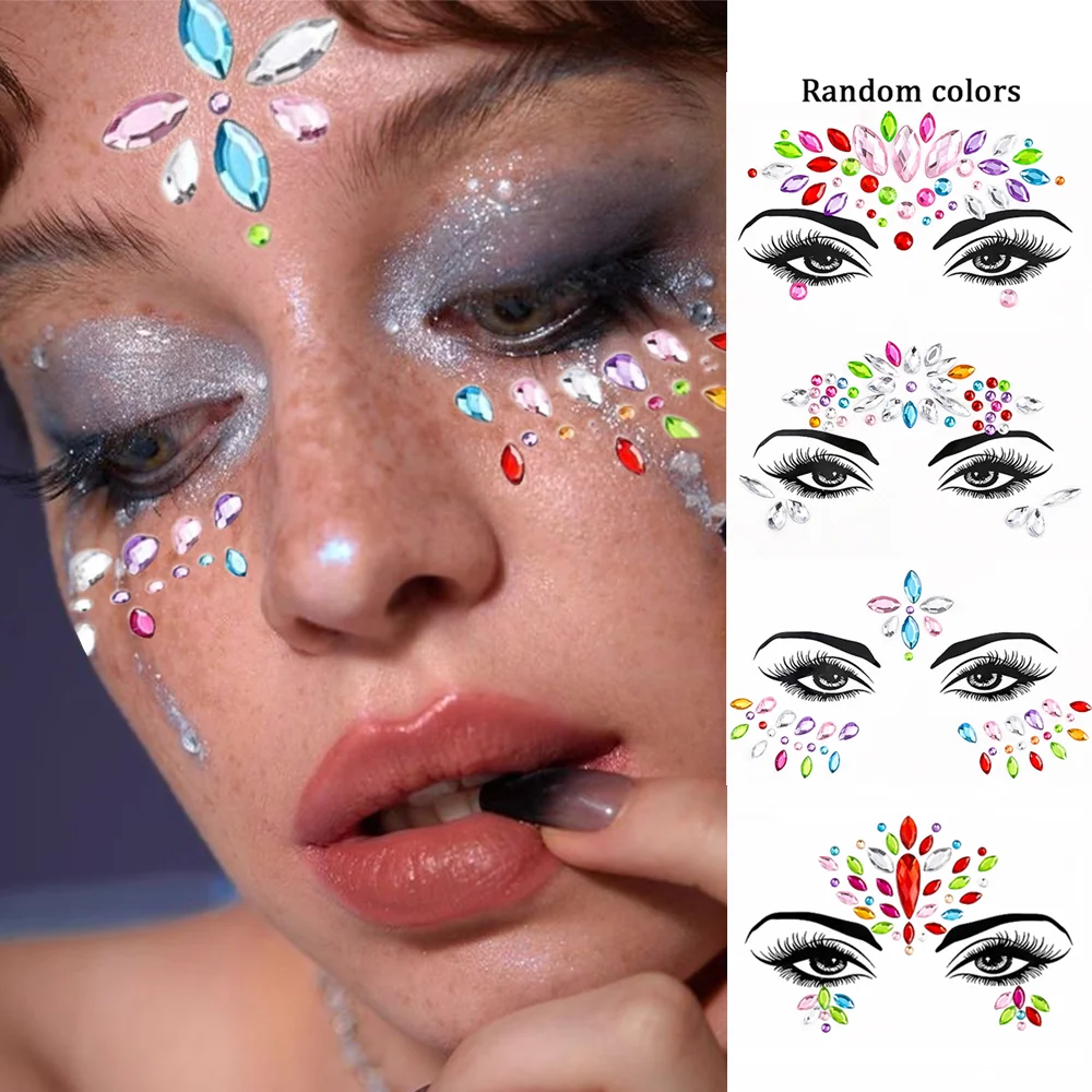 1 stücke Glitter Bunte Diamanten Gesicht Edelsteine Aufkleber Zufällige Farben Meerjungfrau Klebstoff Temporäre Tattoo Aufkleber Party Gesichts Dekorationen