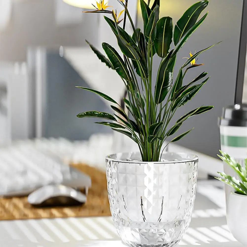 Transparent Water Line Flowerpot Self Watering Flowerpot with Visible Double Layer Rope Planter for Indoor Plants Orchids Herb