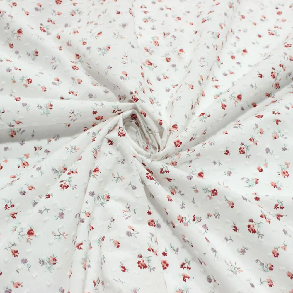 Fresh and Thin Little Floral Jacquard Dot Spring and Summer Cotton Sewing Fabric Making Children\'s Clothing Dress Cloth 150x50cm