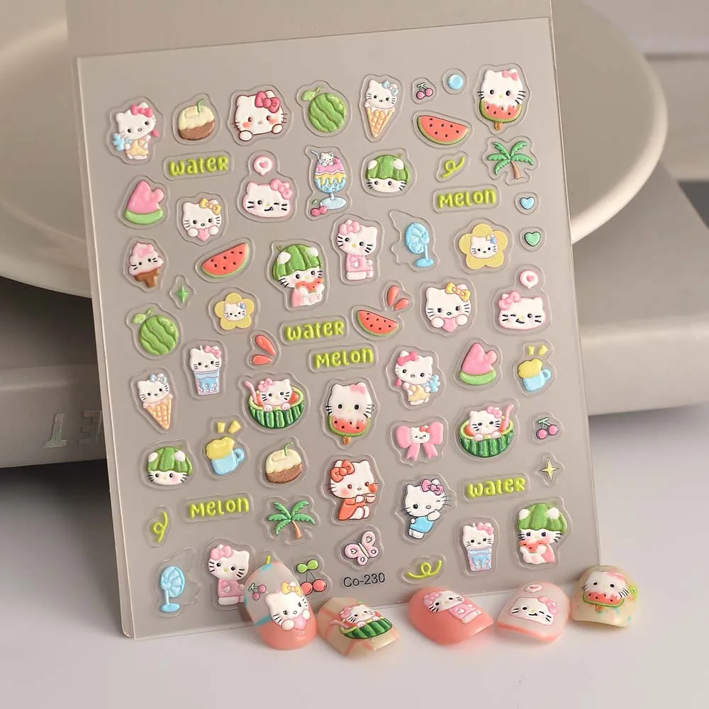 Summer Kawaii New 1Pc Nail Art Stickers Cartoon Three-Dimensional Jelly Craft Cool Watermelon Diy Nails Decal Decor Gifts Toys