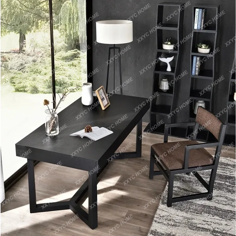 XXNew Arrival Desktop Computer Desk Black Oak Wood Piano Paint Simple Fashion Writing Table