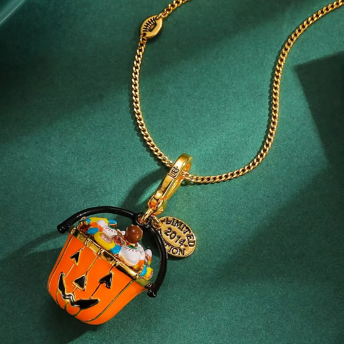 

Halloween Gift Candy Pumpkin Bucket Pendant Necklace Handmade Enamel Necklace Pumpkin Key chain The Halloween Gift For Children