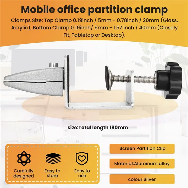 AS94-2 Pcs Office Desk Divider Clamp Privacy Screen Clip Holder Bracket Screen Baffle Clamp Partition For Table Clamp
