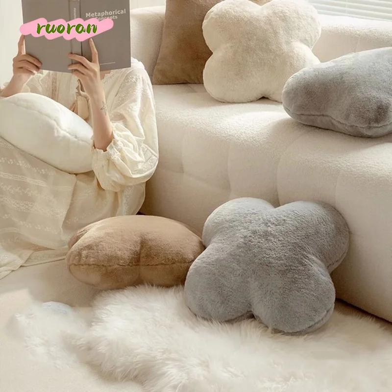 Imitation Rabbit Hair Love Plush Pillow, Solid Color Flower Cushion for Sofa, Waist & Car