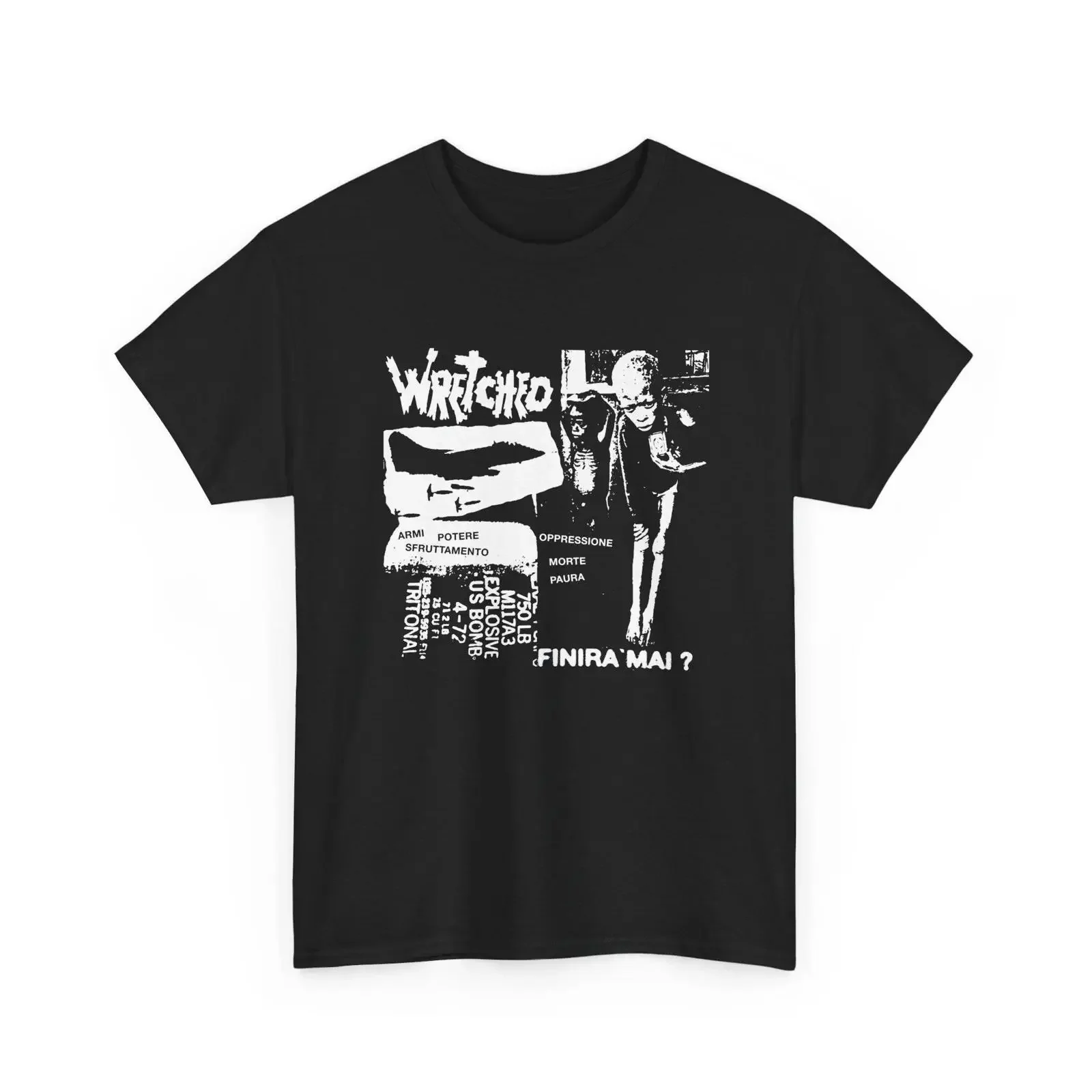 Wretched T Shirt Finira Mai  Italian Hardcore Punk vintage Washed Soft Top For Everyday Wear fashion Casual Versatile graphic