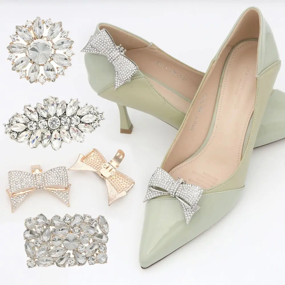 1PC Women High Heel Rhinestone Shoe Decorations Clip Charm Buckle Square Clamp Shiny Clips Wedding Bride Decorations Accessories