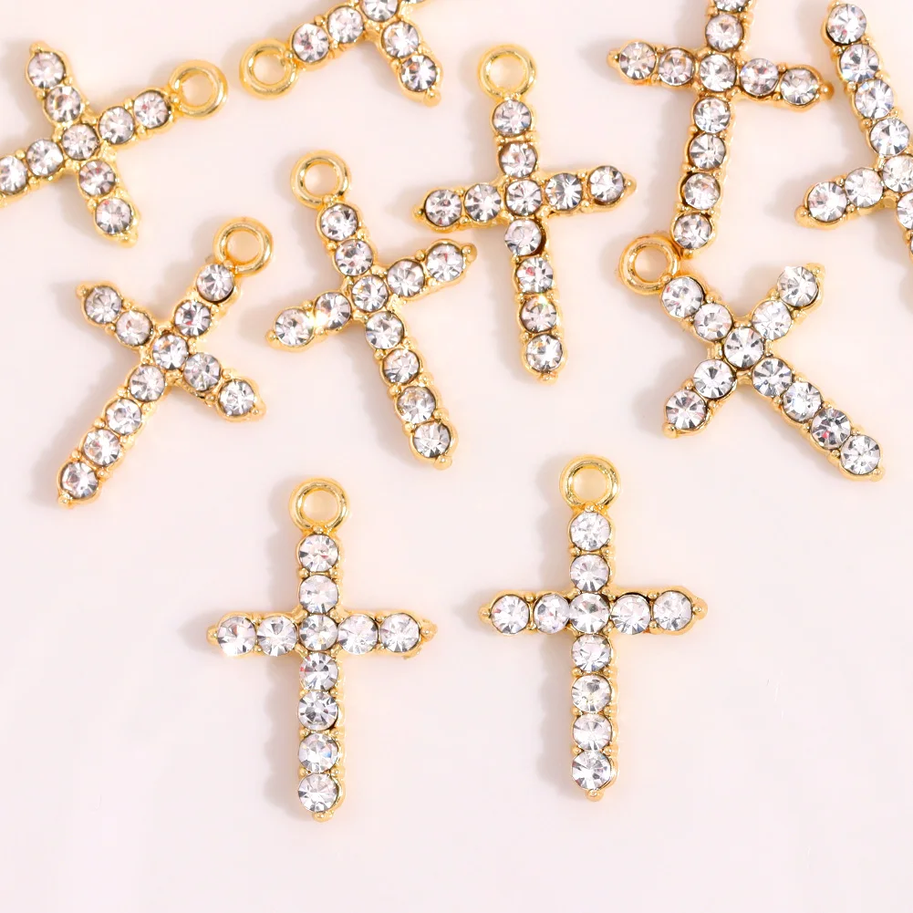 10pcs/Lot Gold Color Cross Crystal Charms Jewelry for Making DIY Fashion Pendants Earrings Necklace Bracelet Accessories Finding