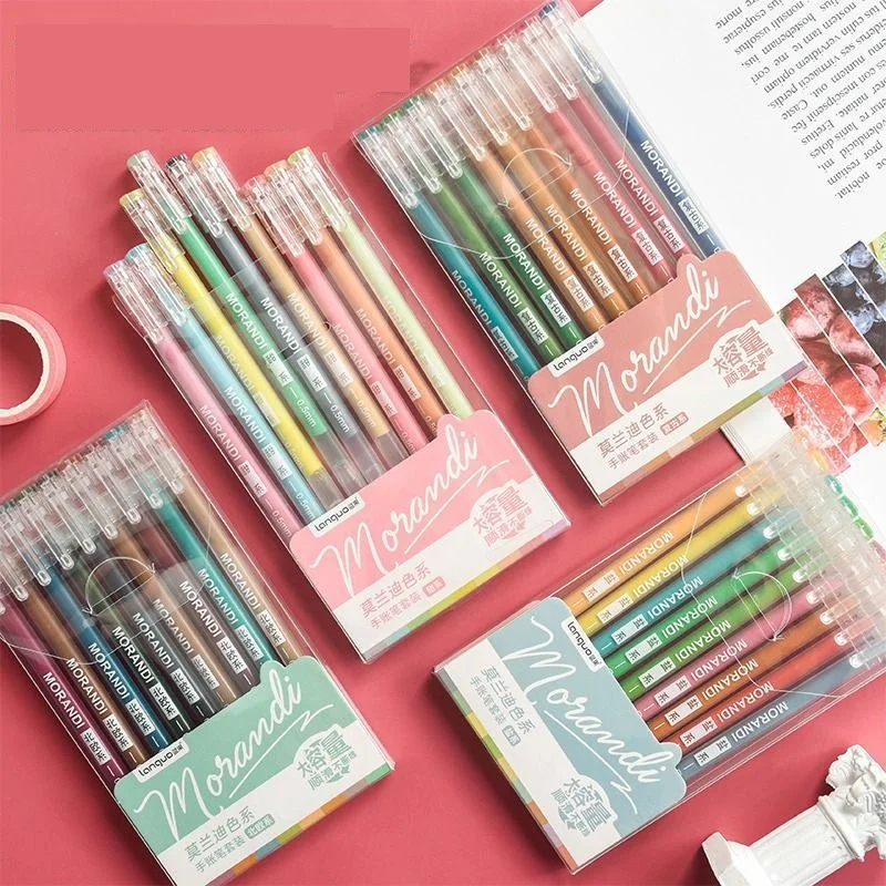 9pcs/box Morandi Color Gel Pens Set Handwriting Pen Students School Supplies Stationery Cute Pens