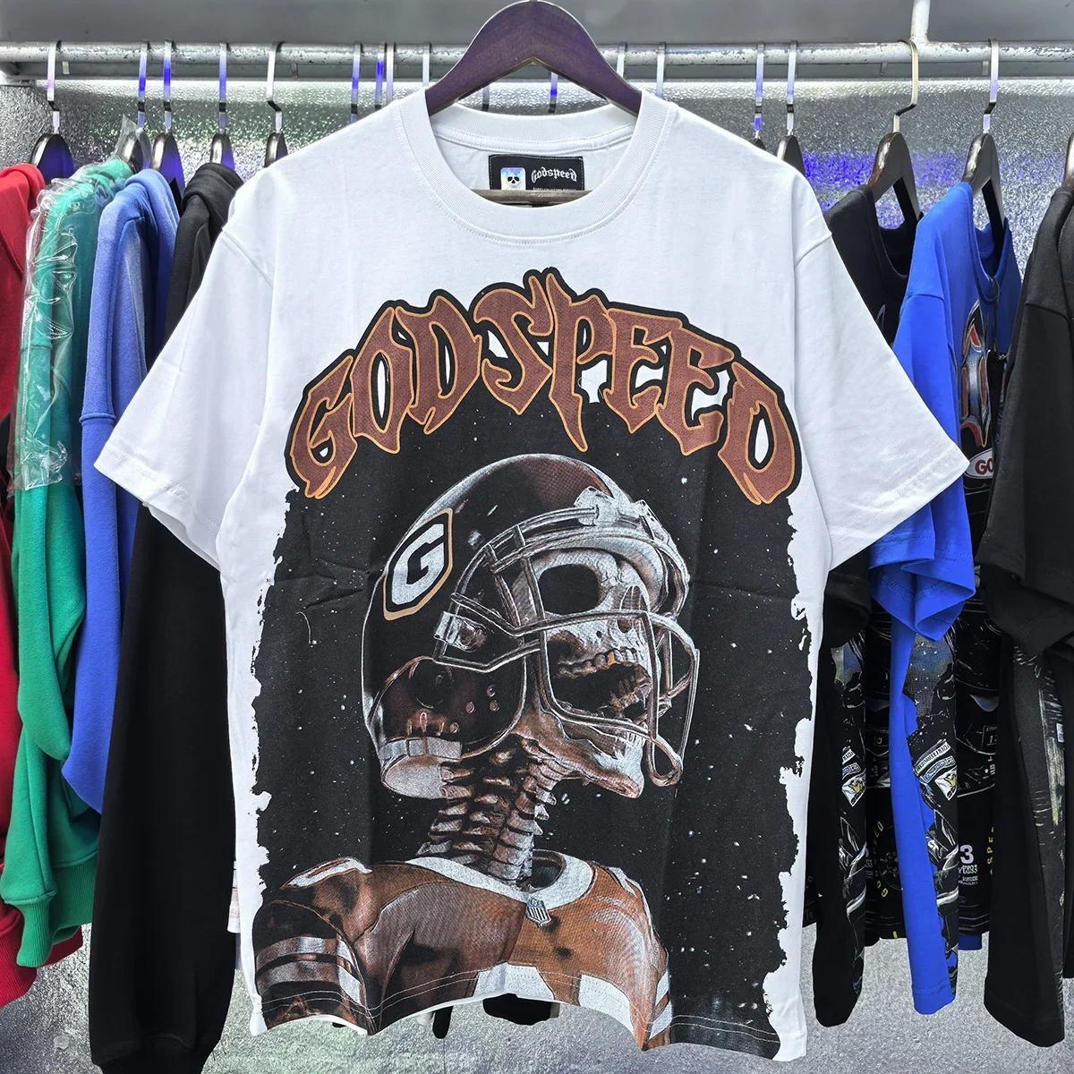 

Good Quality 25ss Godspeed Tshirt American High Street Hip Hop Trendy Brand White Summer Casual Loose Skull Print Cotton