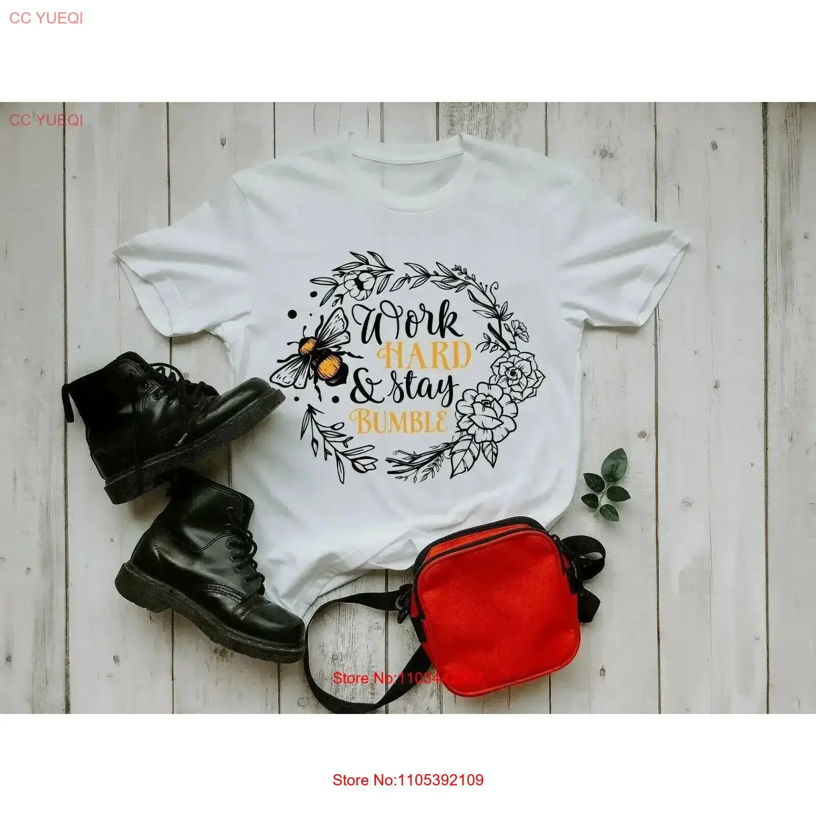 Work Hard and Stay Bumble Bee Flower T Shirt vintage Washed streetwear graphic Slightly fashion Stretched Casual vintage