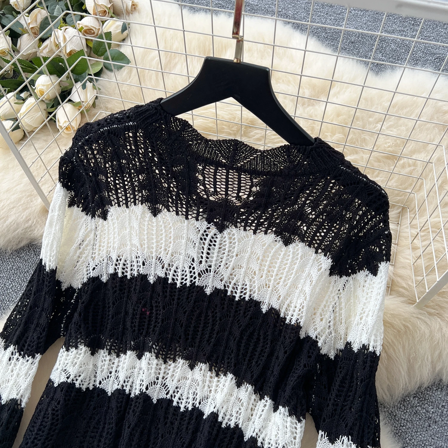 2025 printemps automne plage vacances costume décontracté pour les femmes bohème creux Crochet Colorblock haut en tricot taille haute jupe 2 pièces ensemble