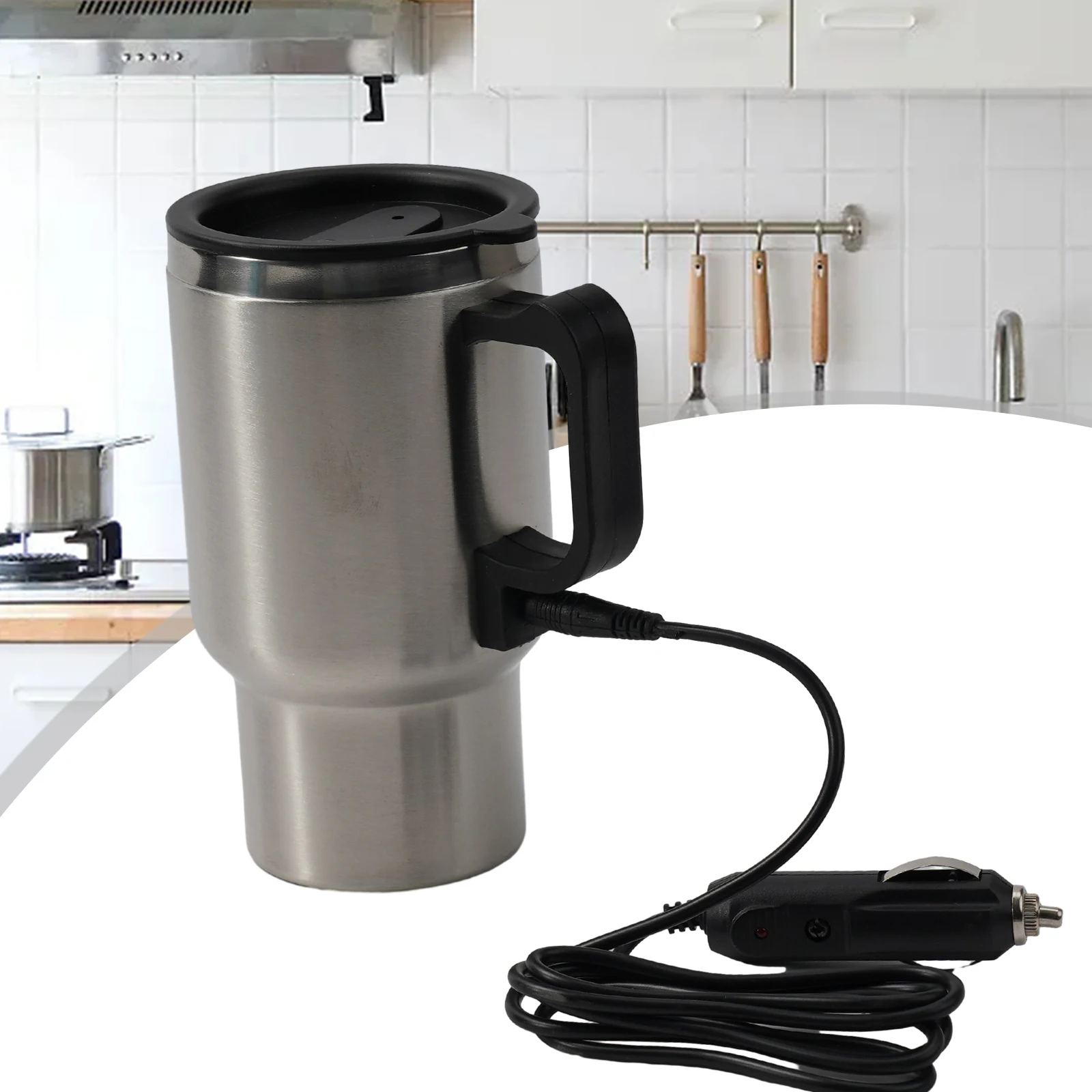 500ML Car Based Heating Stainless Steel Cup Kettle 12V Travel Coffee Heated Mug Enables To Drink Hot Water On Road