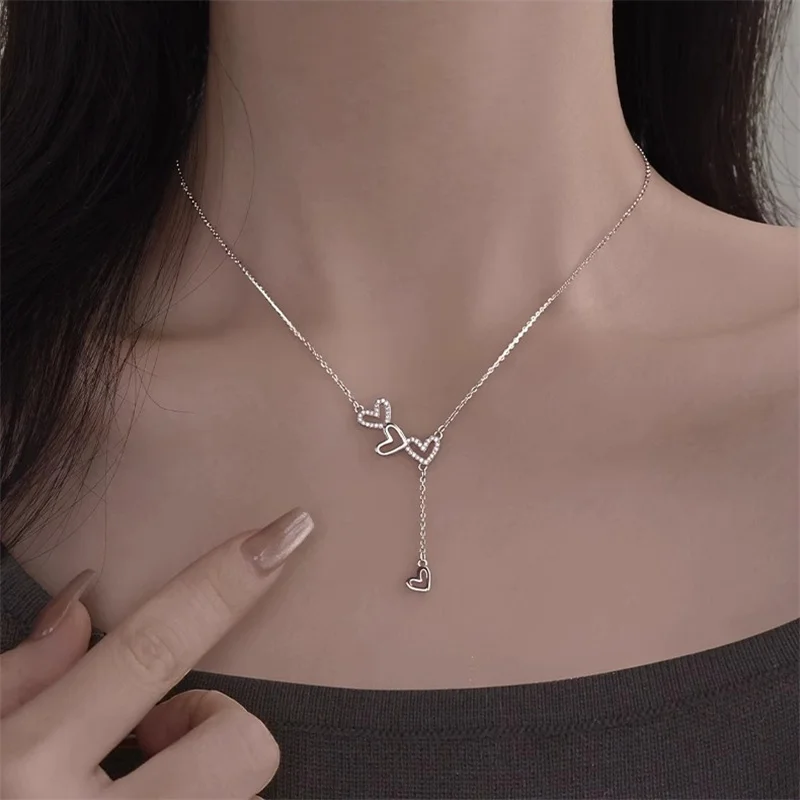 

Изысканное ожерелье с подвеской в форме сердца из циркона для женщин, ювелирные изделия, модная серебряная цепочка на ключицы 925, женское колье, аксессуары