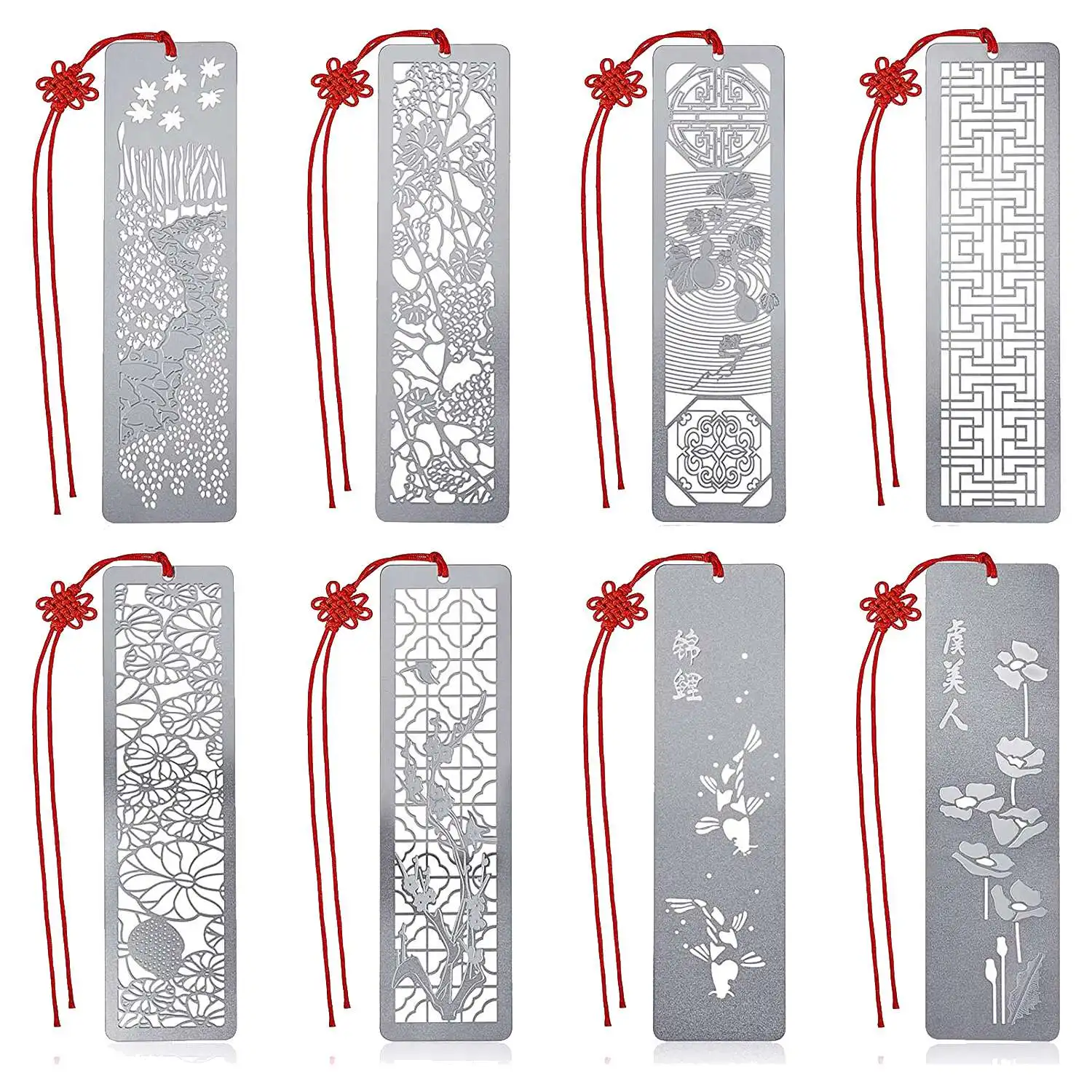 8 szt. Pustych metalowe zakładki do książek z czerwonym węzłem zestaw zakładek z serii motywów do czytania książki, 4.5x1,25 Cal