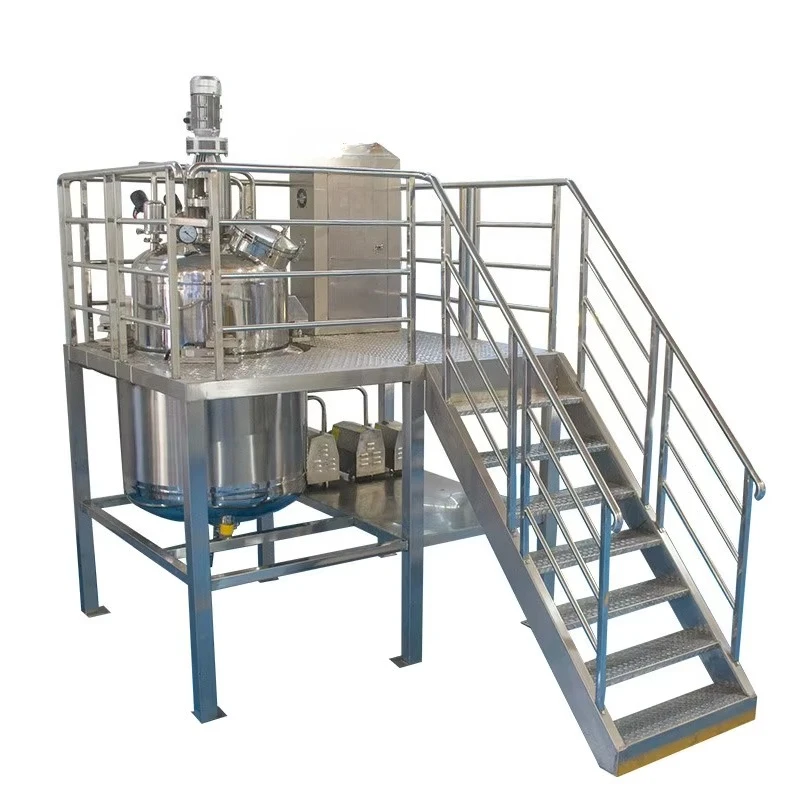 1000 L Cosmetic Paste Homogenizer Reactor with Mixed Stainless Steel Double Jacket Heated Mixing Tank